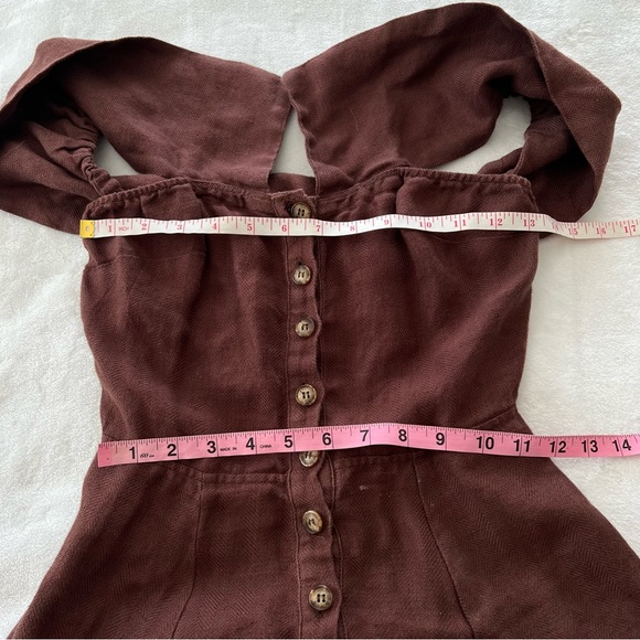 Reformation Marian Linen Dress in Brown Off The Shoulder Celeb Favorite Rare HTF - Picture 8 of 9